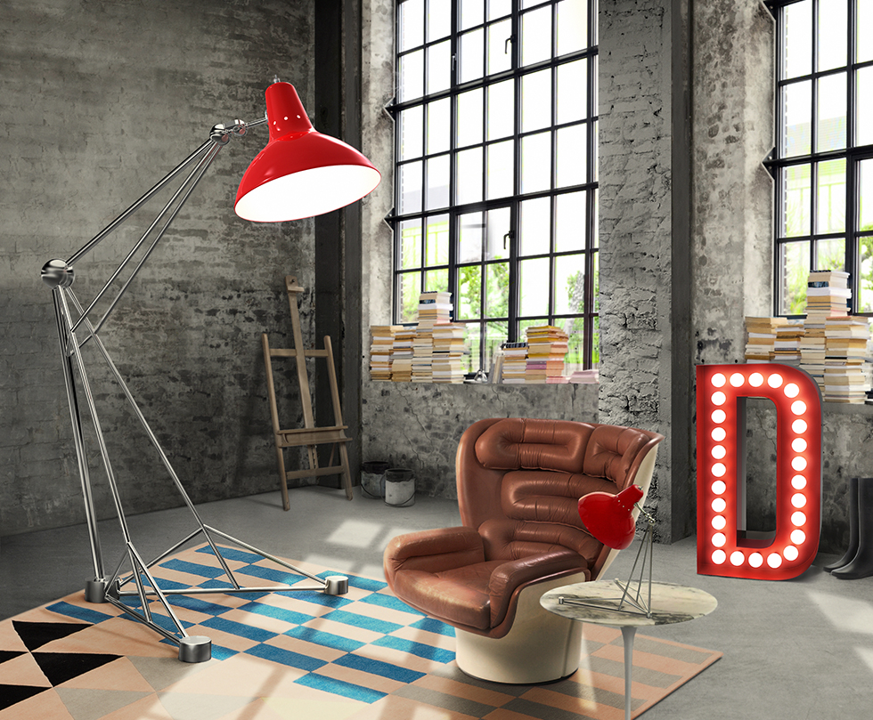 Diana floor giant colorful loft studio brass vintage lamp