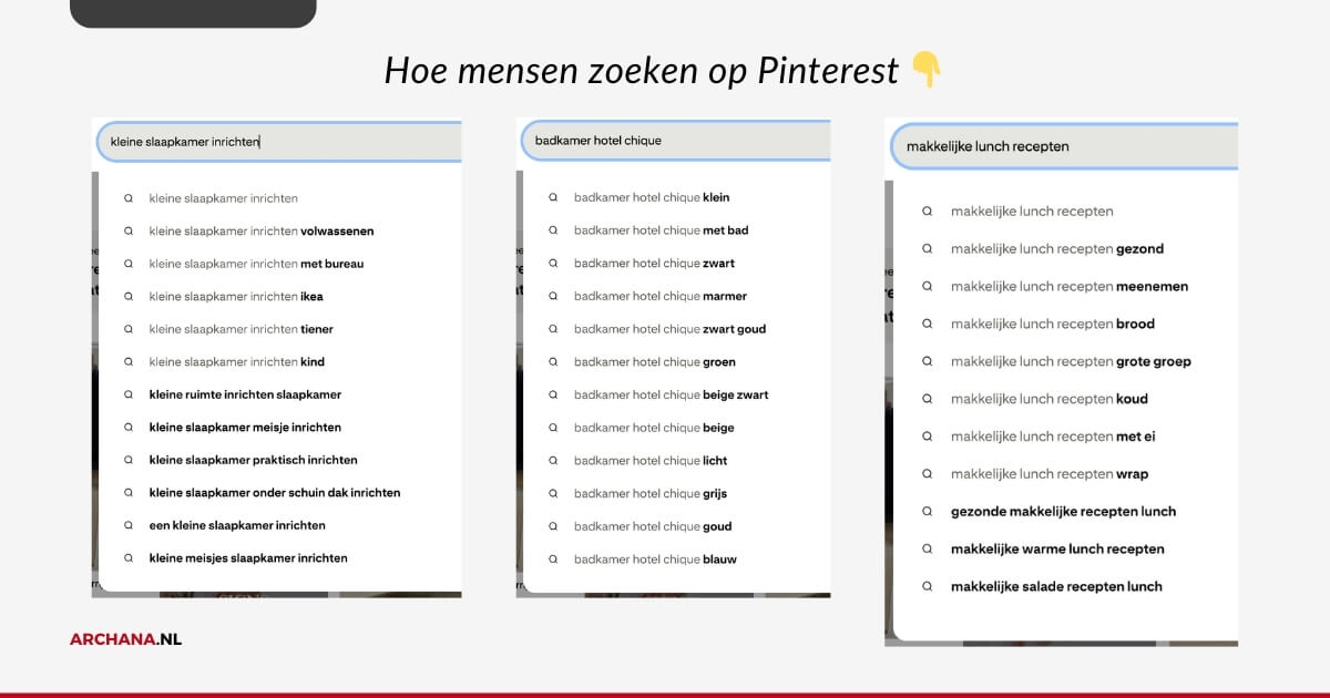Pinners gebruiken complete zoektermen