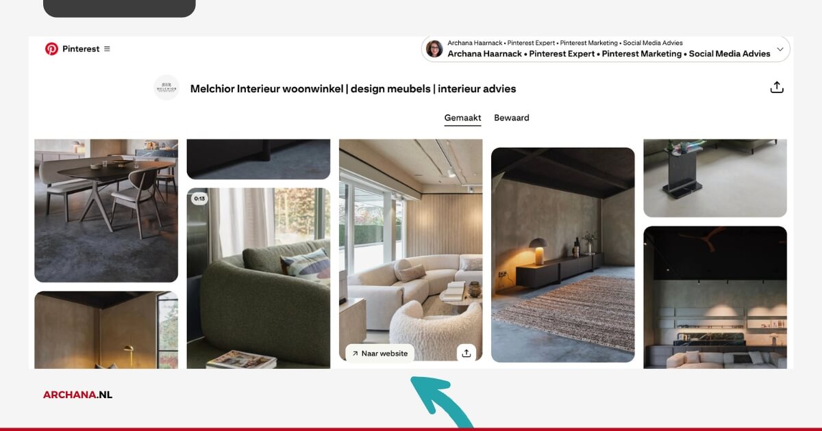 Naar website na mouse over Pin